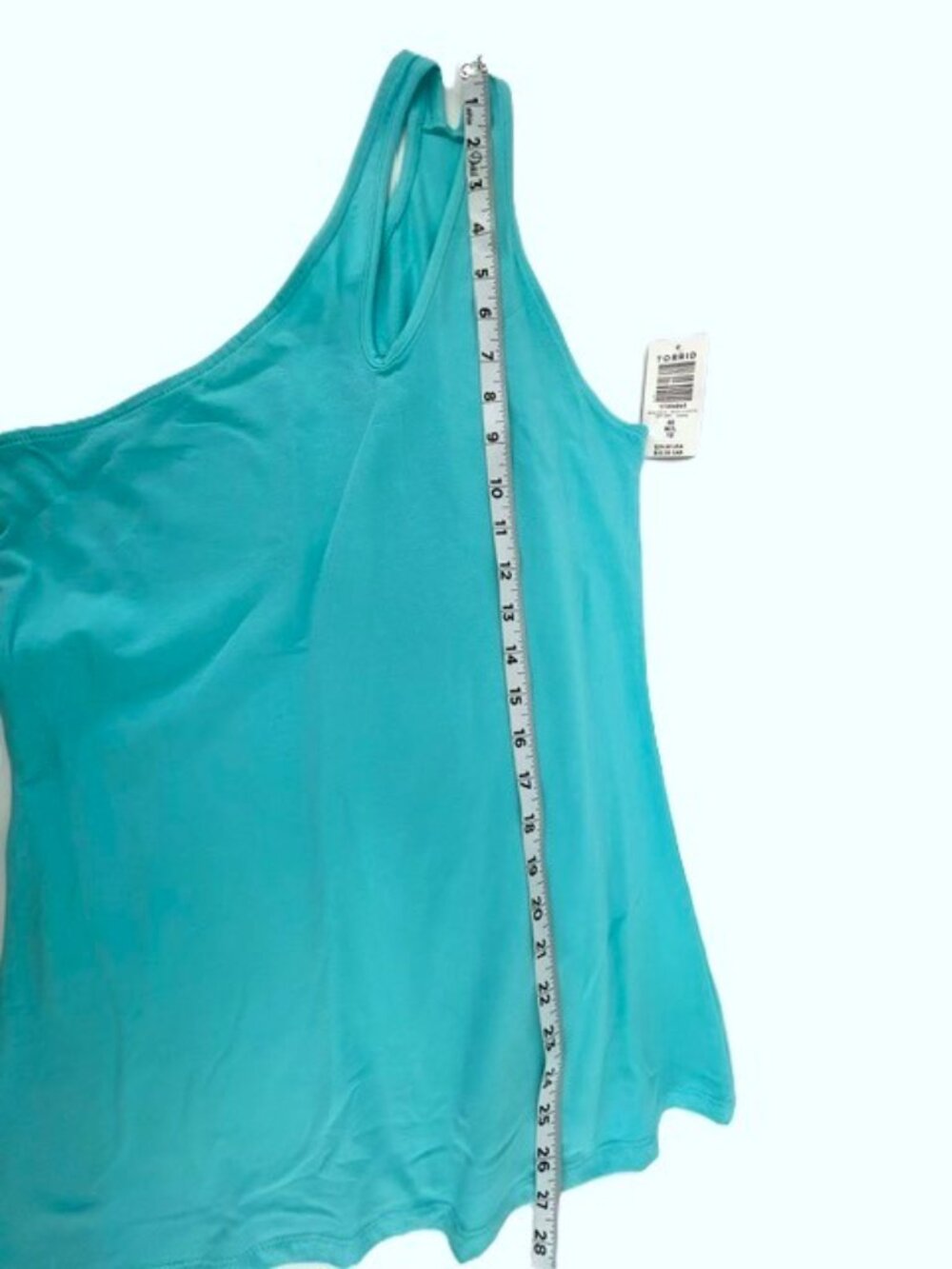 Torrid Tank Top 00 M/L 10 Blue Green Sleeveless Cutout One Shoulder Stretch - Picture 4 of 9
